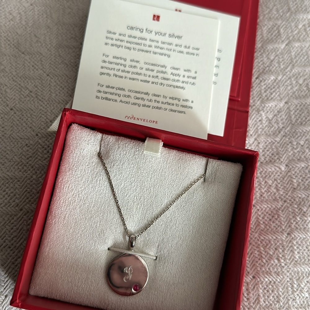 Red Envelope Initial J Ruby Sterling Silver Neckl… - image 3